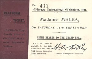 Ticket to hear Nellie Melba at the Glasgow International Exhibition, 1901