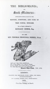 Title Page to The Bibliomania by Rev. Thomas Frognall Dibdin, published 1809 by English School