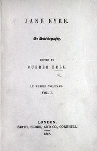 Title page to the first edition of Jane Eyre by Charlotte Bronte, 1847