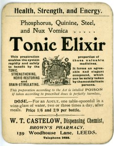Tonic Elixir label, early by English School