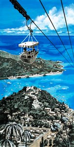 Tourists using the cable car in the Virgin Islands
