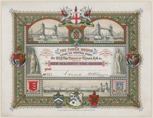 Tower Bridge, London, Invitation to Laying of the Memorial Stone, 21 June 1886 by English School