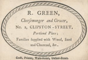 Trade Card, R Green by English School