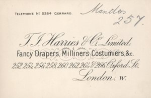 Trade Card, T J Harries & Company Limited by English School