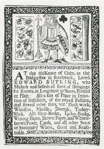 Trade Card for Edward Butling, Room Hangings