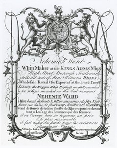 Trade Card for Nehemiah Ward, Southwark Whipmaker by English School