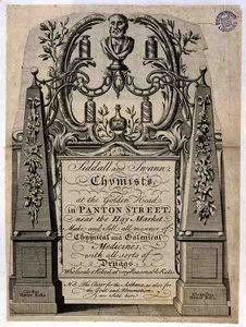Trade card for Siddall and Swann, Chemists, at the Golden Head, Panton Street, London
