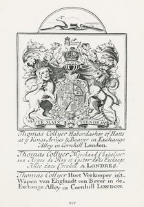 Trade card for Thomas Collyer, Cornhill Haberdasher by English School