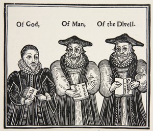 Triple Episcopacie, satire by the Puritan Party of Laud and the Court Bishops, from a Tract of 1641 by English School