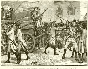 Troops Escorting the Stamped Paper to the City Hall, New York by English School