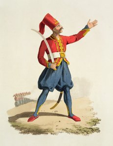 Turkish Soldier, from Costumes of the Various Nations, Volume VII, The Military Costume of Turkey, by Thomas MacLean, published c.1800-18