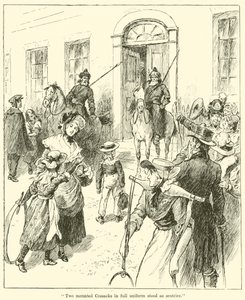 Two Mounted Cossacks in Full Uniform Stood as Sentries by English School