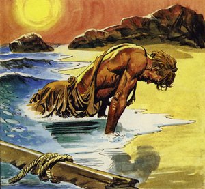 Ulysses washed up on the island of Ogygia