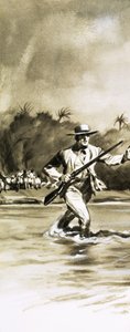 Unidentified Man Escaping Across River by English School