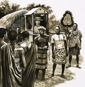 Unidentified Natives Carrying Sedan Chair by English School