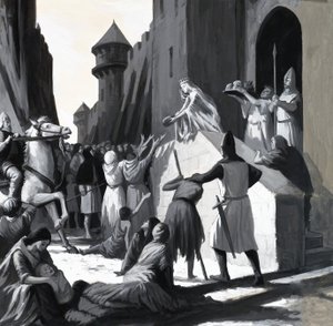Unidentified queen handing out food to the poor by English School