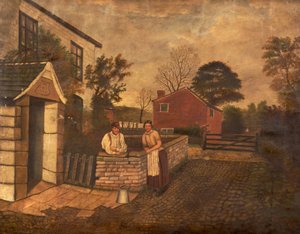 Untitled (three figures outside a Cottage dated 1720)