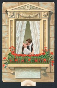 Valentines Day card with kissing couple by English School