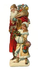 Victorian Scrap Paper Relief of Santa Claus Bearing Gifts, c.1880 by English School