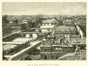 View of Paris, showing the Seven Bridges by English School