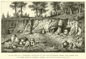 View of prehistoric graveyard of the Late Quaternary Period, near Klenik, not far from Littai in Carniola, Austria by English School