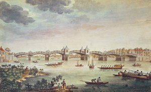 View of the Bridge over the Thames at Hampton Court, Engraved by John Bowles