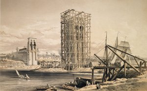 View of the Construction of the Britannia Tubular Bridge by English School