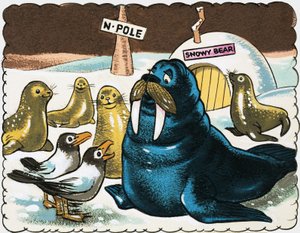 Walrus and Gulls at the North Pole by English School