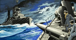 Warships Battle at Sea by English School