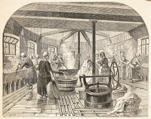 Wash-house at the Brixton Prison, illustration from The Criminal Prisons of London and Scenes from Prison Life by Henry Mayhew and John Binny, pub. 1862 by English School