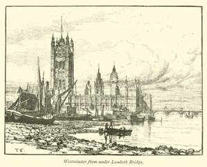 Westminster from under Lambeth Bridge by English School