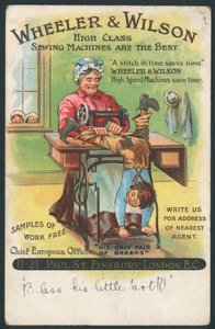 Wheeler & Wilson, Sewing Machines - mending a boys breeches by English School