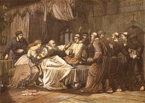 Wicliffe on His Death Bed Assailed by Friars, Engraved by T. Bolton by English School