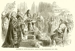William III giving his Royal Assent to the Toleration Act, 1689 by English School