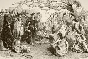 William Penn makes a treaty with the Delaware or Lenape Indians in 1682 by English School