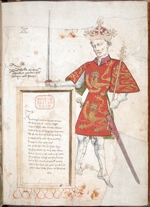 William the Conqueror, An English King in Armour and Tabard, Presenting a Plaque with Verses