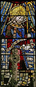 Window depicting Christ (composite figure) - with jewels of inset coloured glass