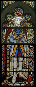 Window depicting St Alban - with jewels of inset glass by English School