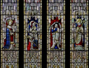 Window Ew depicting St Ethelbert, St Anne and the Virgin, Joachim, St Thomas of Hereford by English School