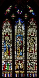Window Ew depicting St John the Baptist, St Anne and the Virgin Mary with St Christopher by English School