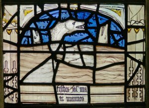 Window N3 depicting the Last Fifteen Days of the World (the Pryke of Conscience window): Fish and sea monsters cry out