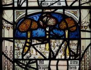 Window N3 depicting the Last Fifteen Days of the World (the Pryke of Conscience window): the trees catch fire by English School