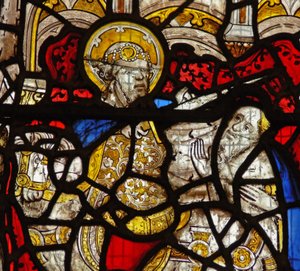Window depicting the Charity of St Martin: he divides his cloak by English School