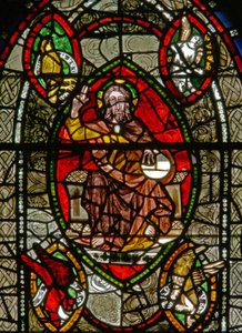 Window depicting Christ in Majesty surrounded by Evangelist symbols by English School