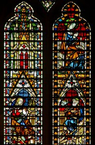 Window Ww depicting the Nativity; also the Virgin at the Coronation of the Virgin by English School