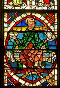 Window depicting a genealogical figure: Jeconais by English School