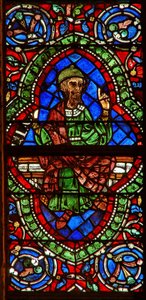 Window depicting a genealogical figure: Jonan by English School