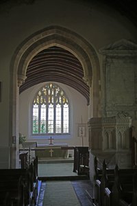 Window depicting the East End of the Church by English School