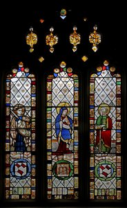 Window depicting St John, Virgin Mary, St Paul by English School