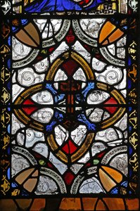 Window n4 depicting grisaille & St Peter emblem by English School